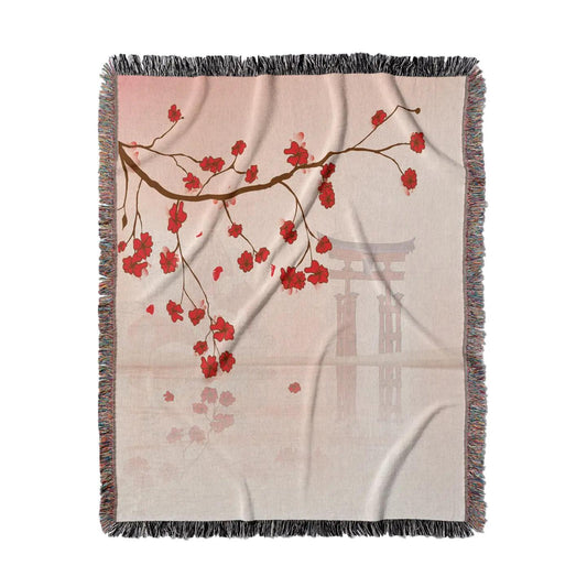 Japanese Sakura Red Cherry Blossom Blanket