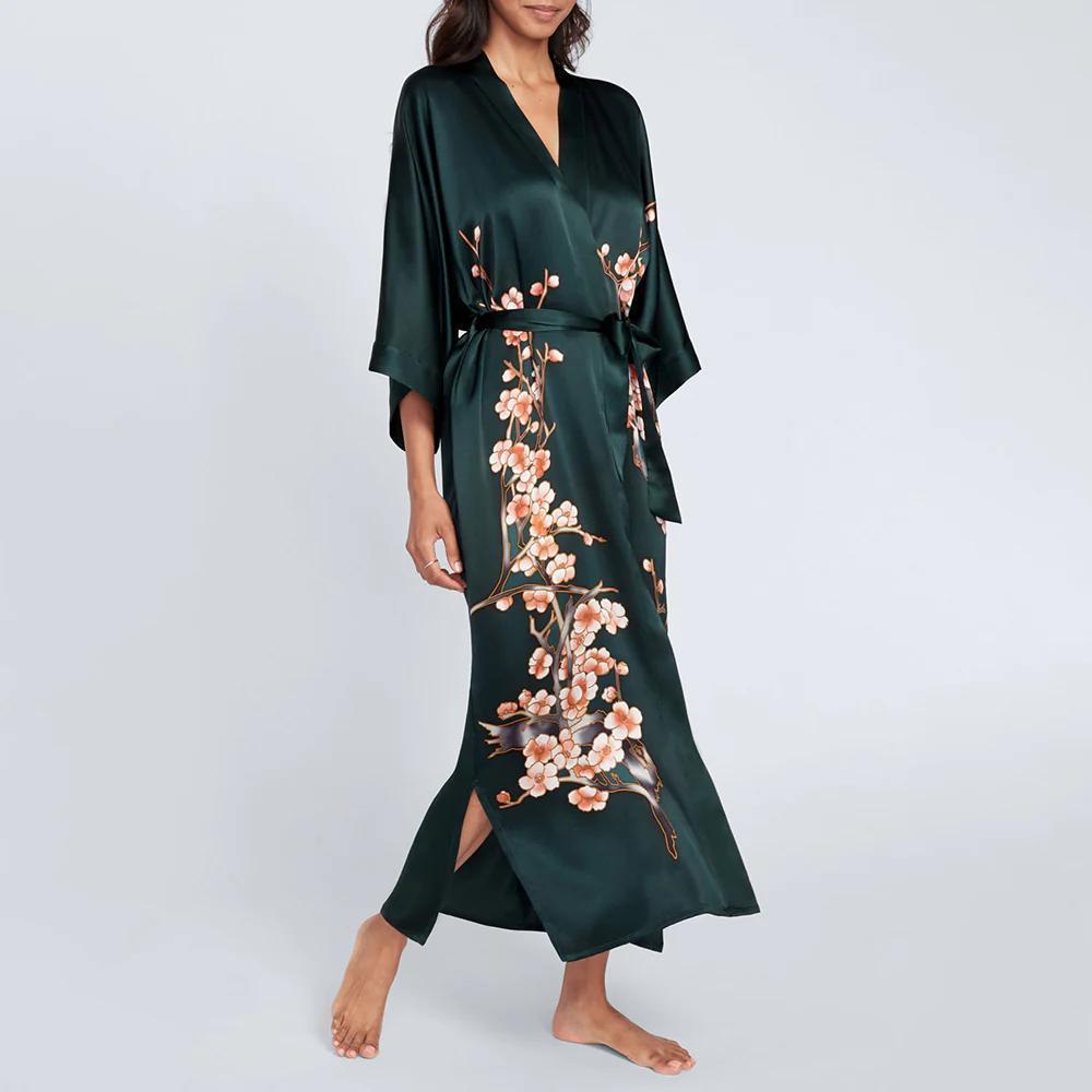 Silk Handpainted Cherry Blossom Kimono Robe