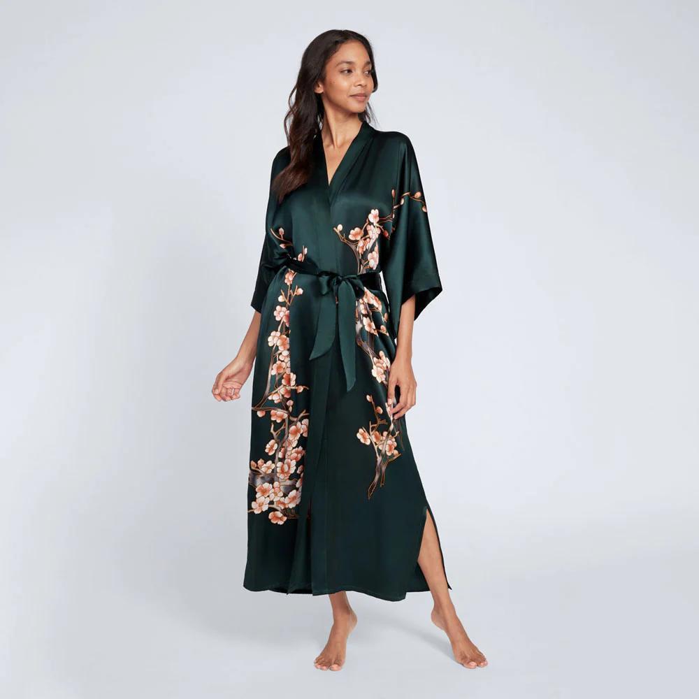 Silk Handpainted Cherry Blossom Kimono Robe