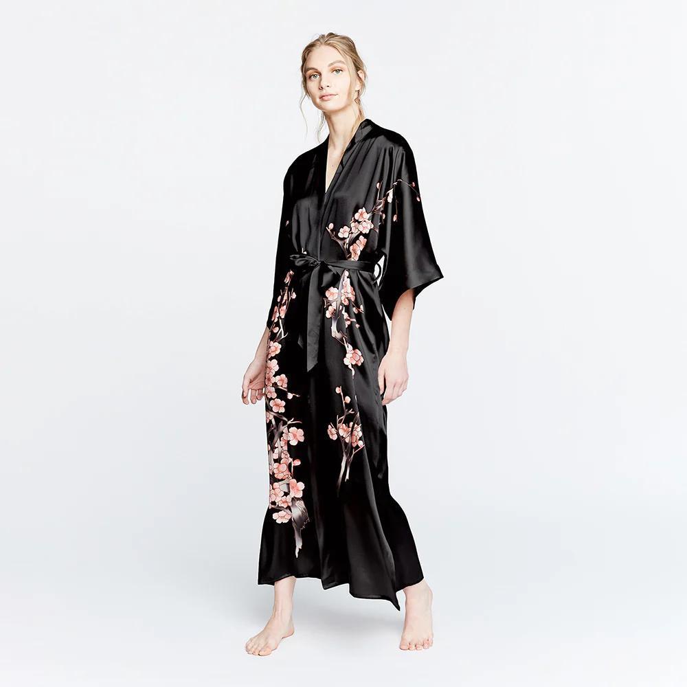 Silk Handpainted Cherry Blossom Kimono Robe