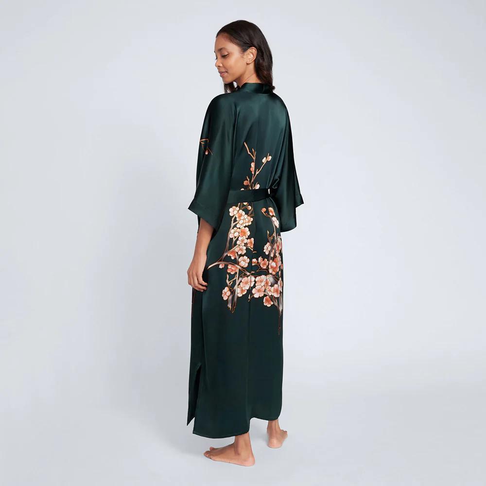 Silk Handpainted Cherry Blossom Kimono Robe