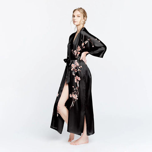 Silk Handpainted Cherry Blossom Kimono Robe