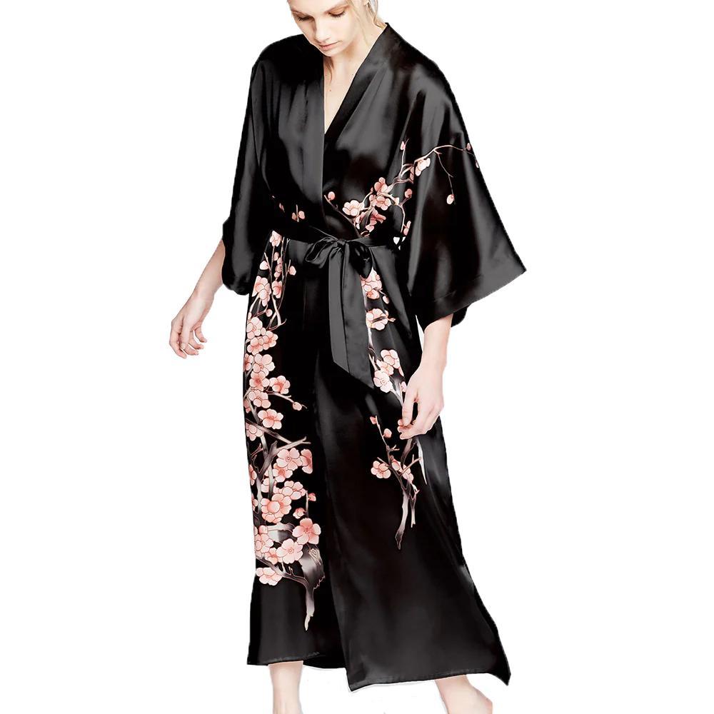 Silk Handpainted Cherry Blossom Kimono Robe