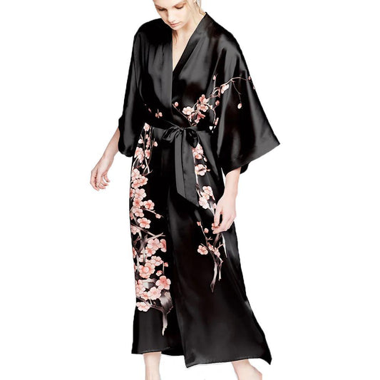 Silk Handpainted Cherry Blossom Kimono Robe